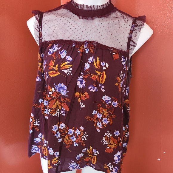 Arizona Jeans Burgandy Plum Floral Top - Picture 1 of 7
